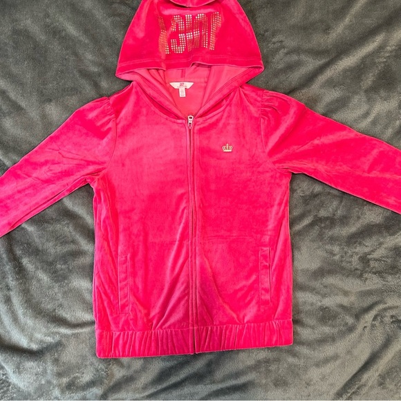Juicy Couture Girls Velour Zip‎ Up Hoodie in Pink Size Large or adult XS - Picture 1 of 9
